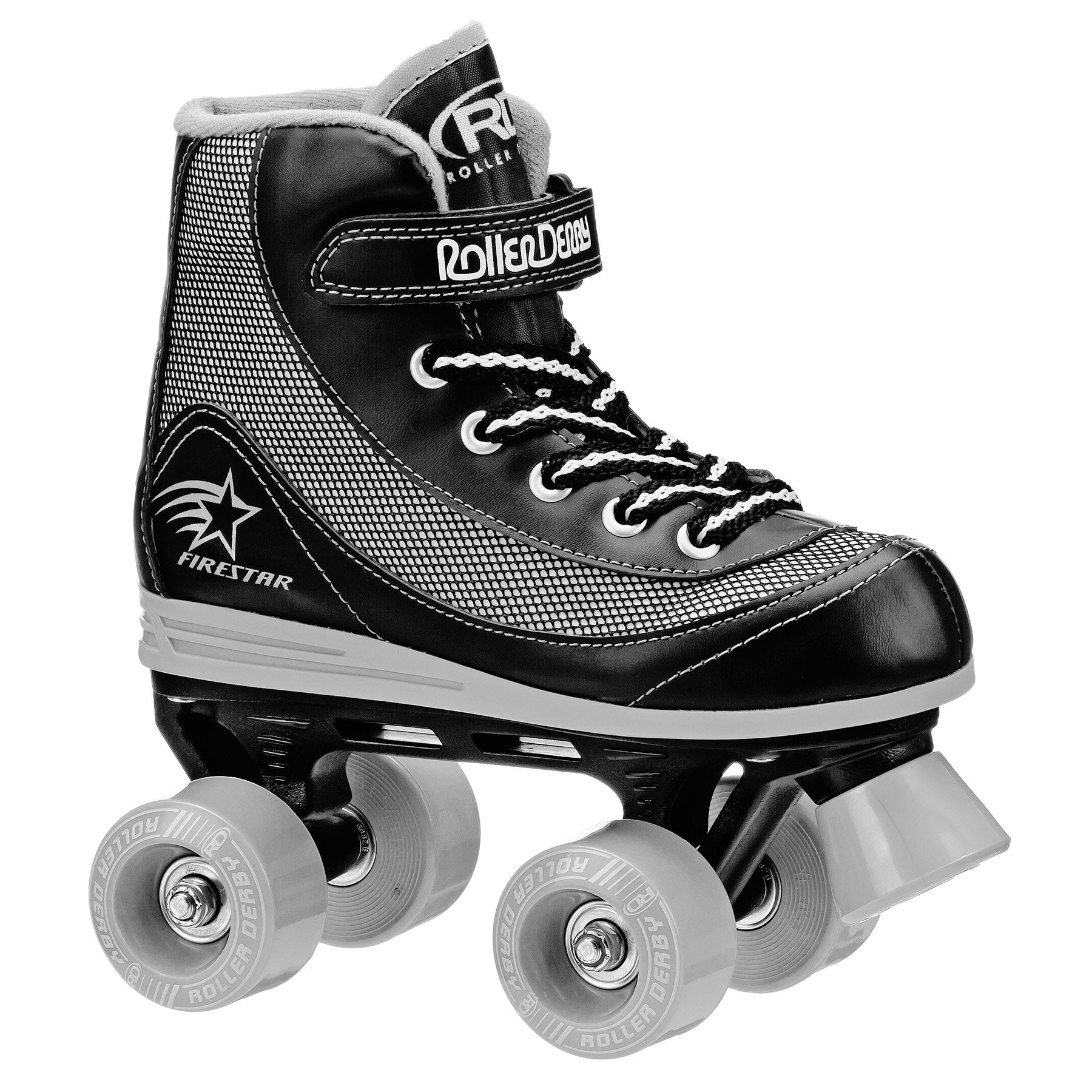 Roller Derby Firestar 1378-02 Youth Boys And Girls Quad Roller Skates, Size 2, Black/Gray