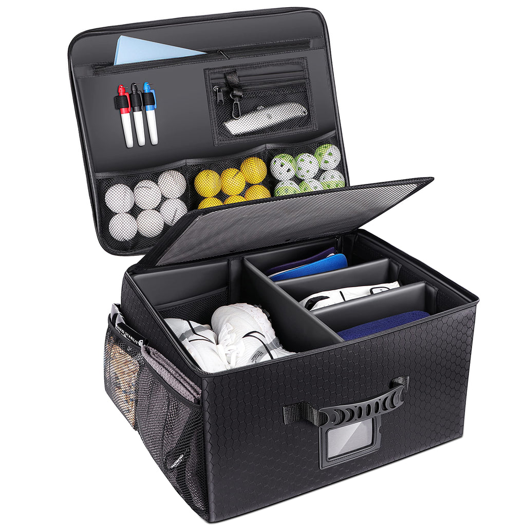 Champkey Golf Trunk Organizer Storage-Portable And Foldable Golf Travel Storage Locker Ideal For Travel Golf And Car Golf (Black