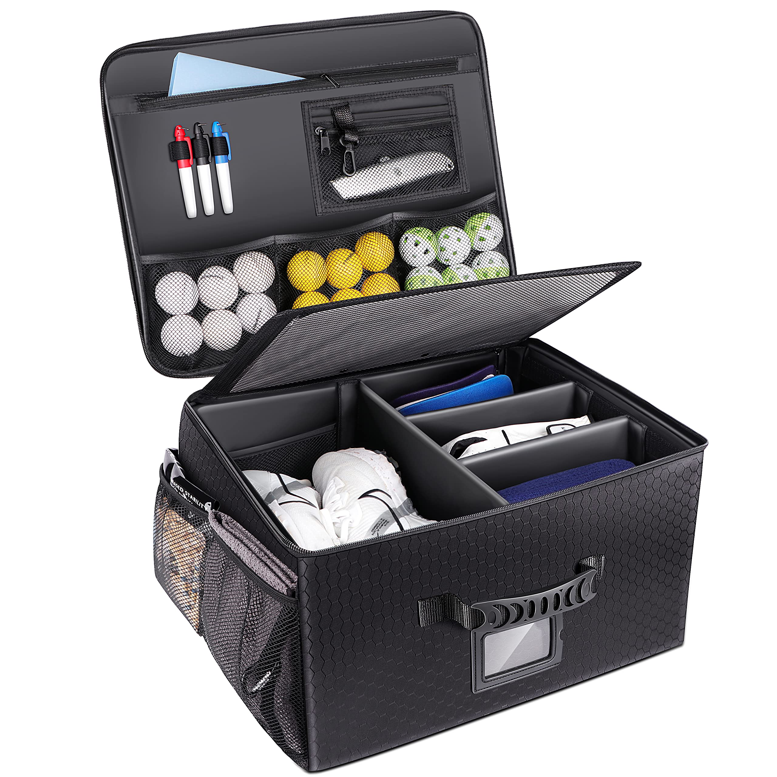 Champkey Golf Trunk Organizer Storage-Portable And Foldable Golf Travel Storage Locker Ideal For Travel Golf And Car Golf (Black