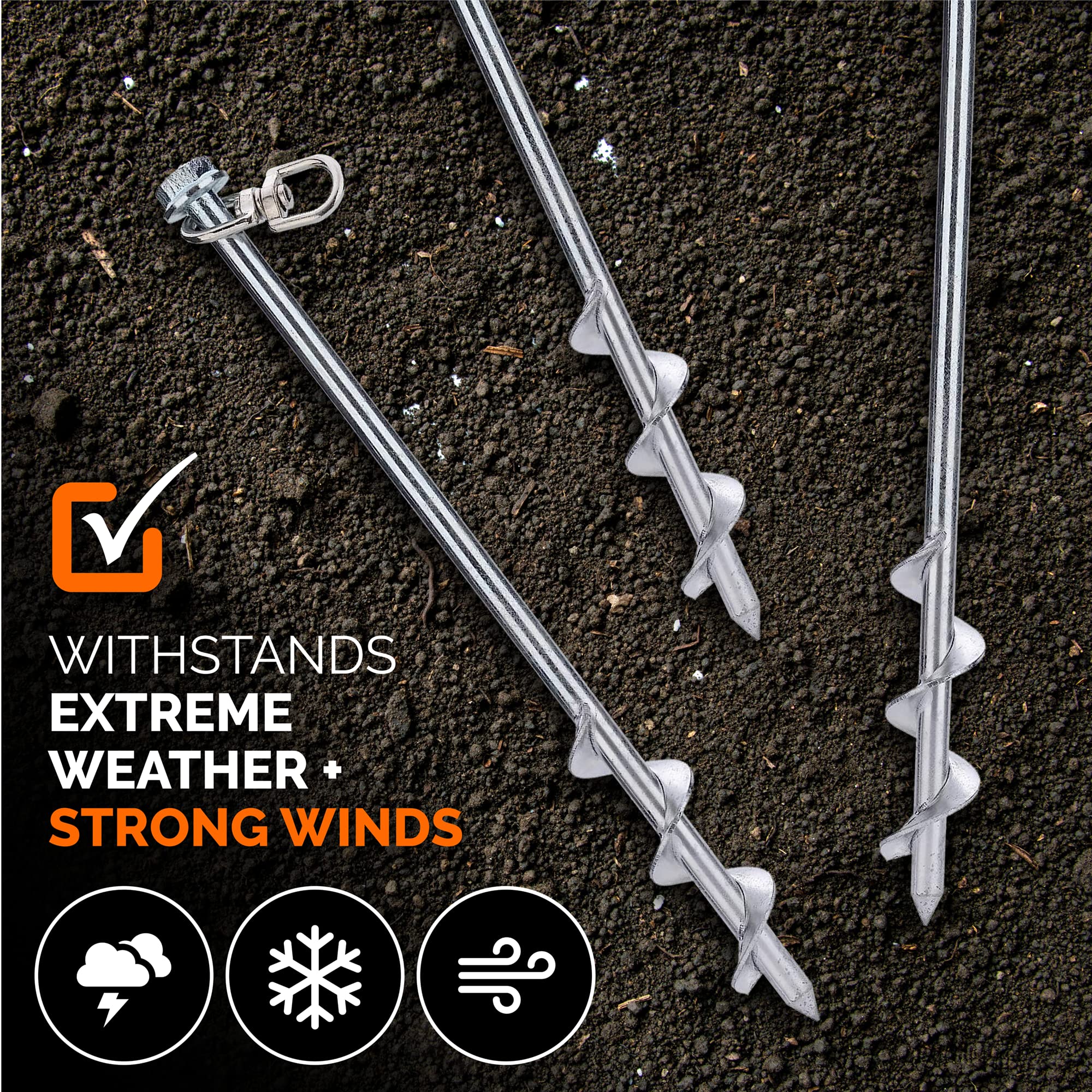 Ground Anchors Screw In - 12 Inch Set Of 4 - Tent Stakes Heavy Duty - Trampoline Anchor Kit - Earth Anchor - Swing Set Anchors F