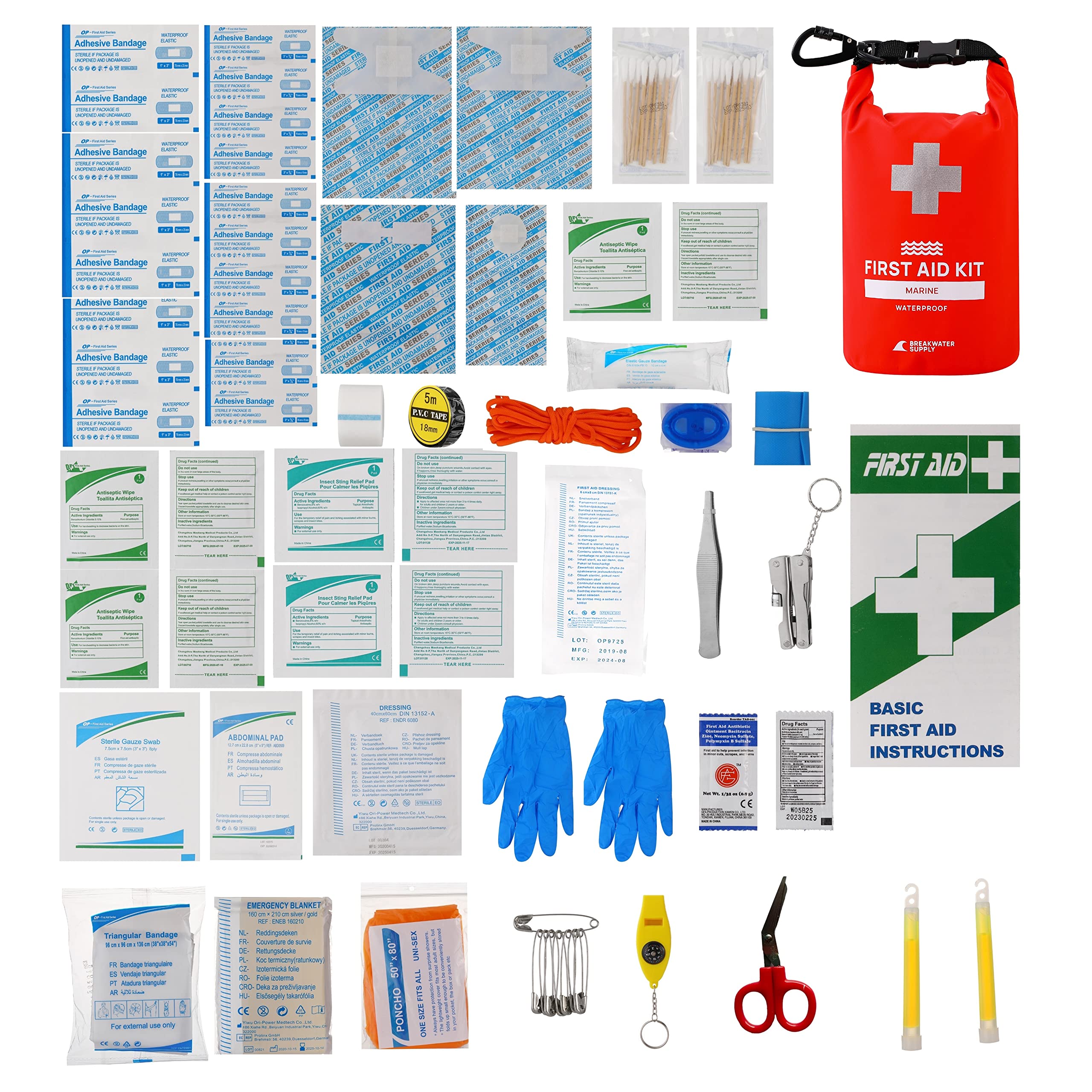 Breakwater Supply Waterproof Marine First Aid Kit Boat Safety Tool Kit, 100 Piece Afak Emergency Supplies In Dry Bag, Ifak Traum
