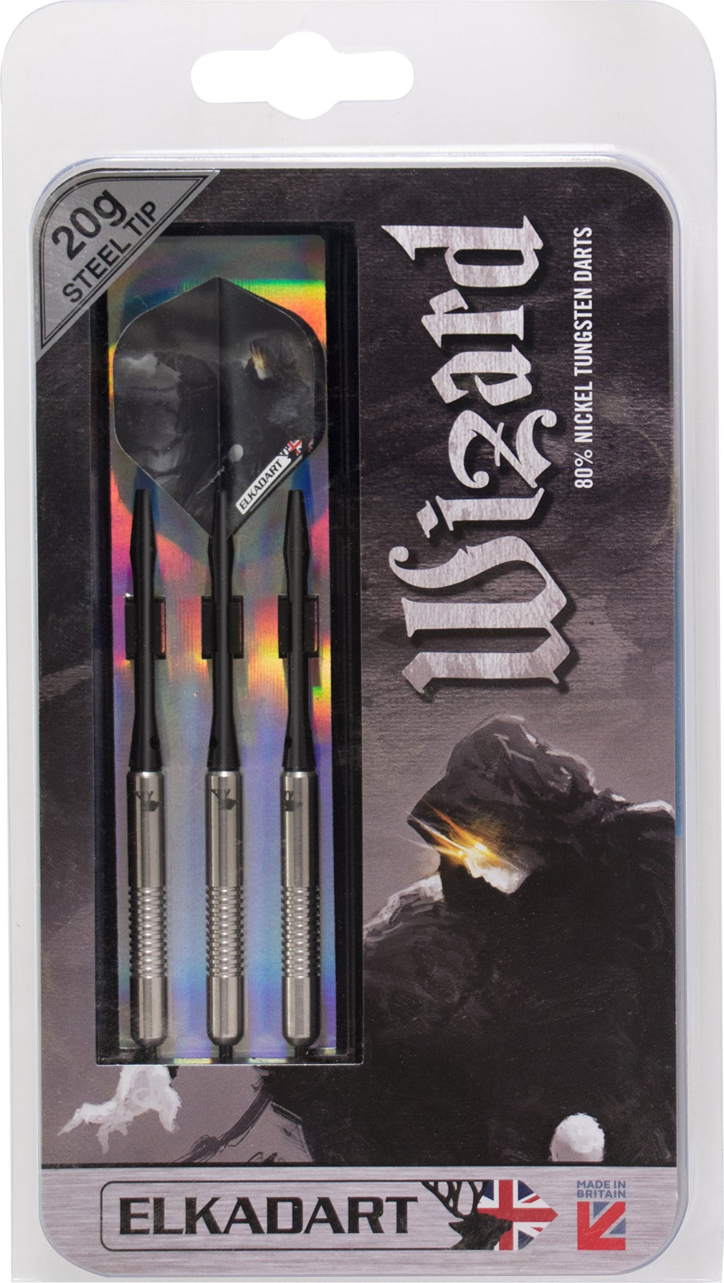 Elkadart Wizard 80% Tungsten Steel Tip Darts With Storage/Travel Case, 20 Grams,Silver