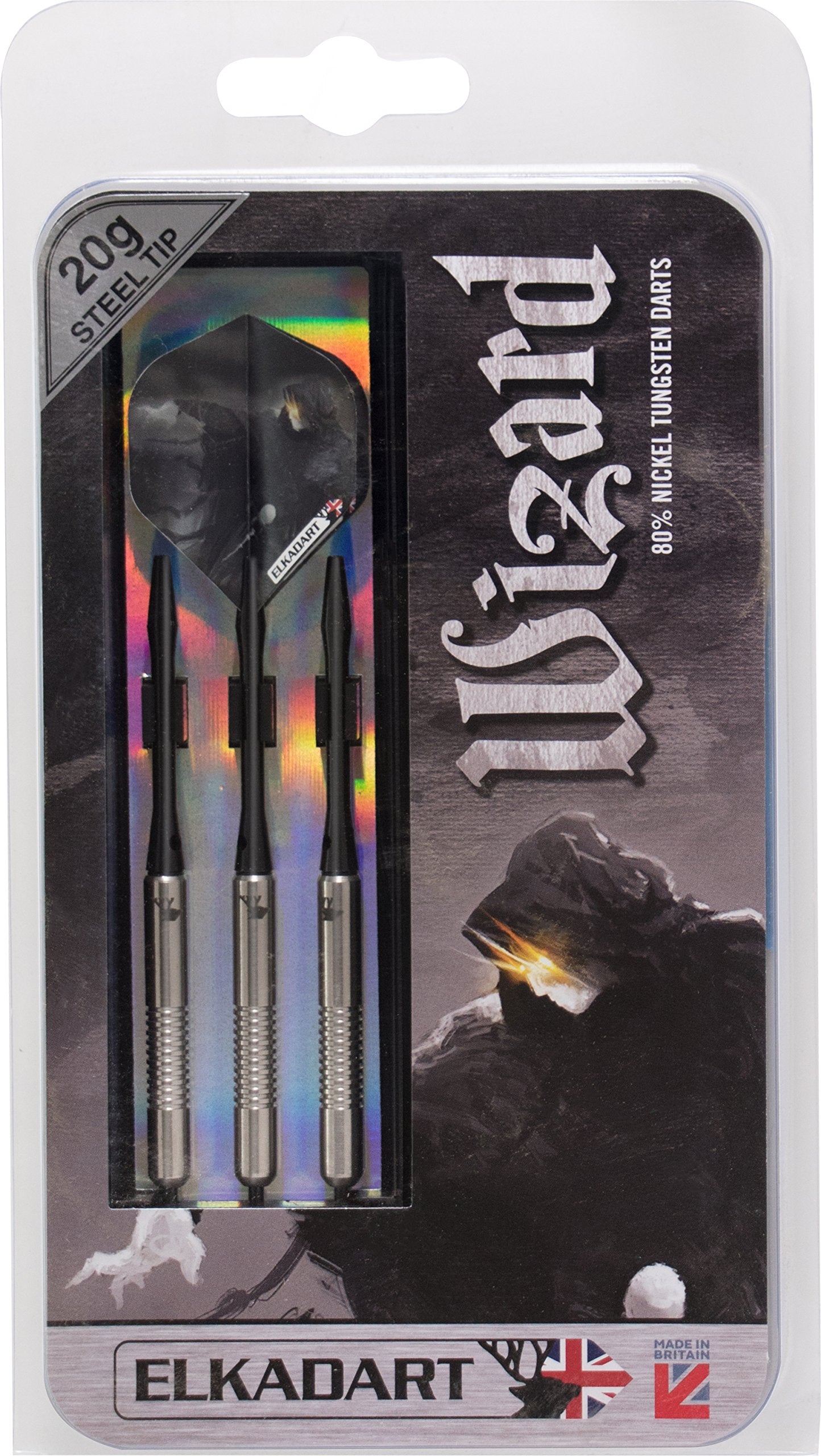 Elkadart Wizard 80% Tungsten Steel Tip Darts With Storage/Travel Case, 20 Grams,Silver
