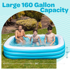 Inflatable Swimming Pool For Kids With Comfortable Padded Soft Floor, Convenient Handles, And Drain - 90''X60''X19'' (7.5'X5') -