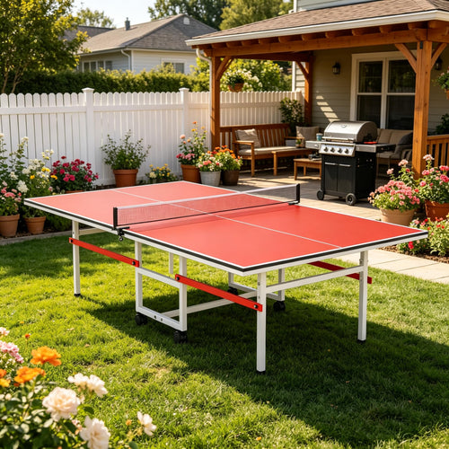 8FT Table Tennis Table with Net, Indoor/Outdoor Professional Ping Pong Table for Kids Adults, Folding Ping Pong Table, Complete 
