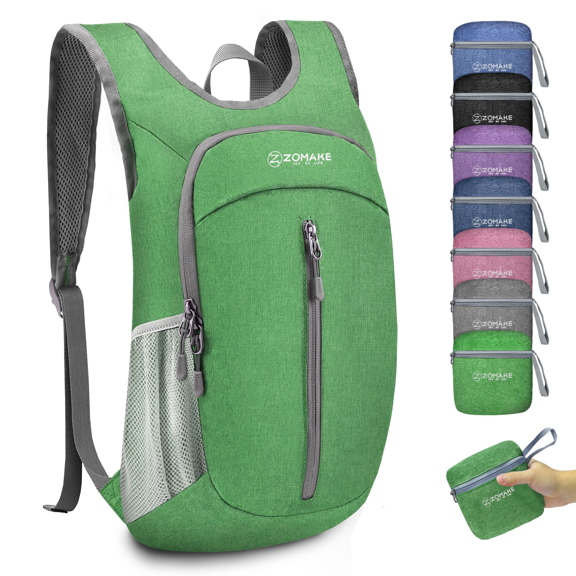 ZOMAKE 10L Ultra Lightweight Packable Backpack, Small Daypack Light Foldable Backpacks Water Resistant Day Bag for Hiking(Dark G