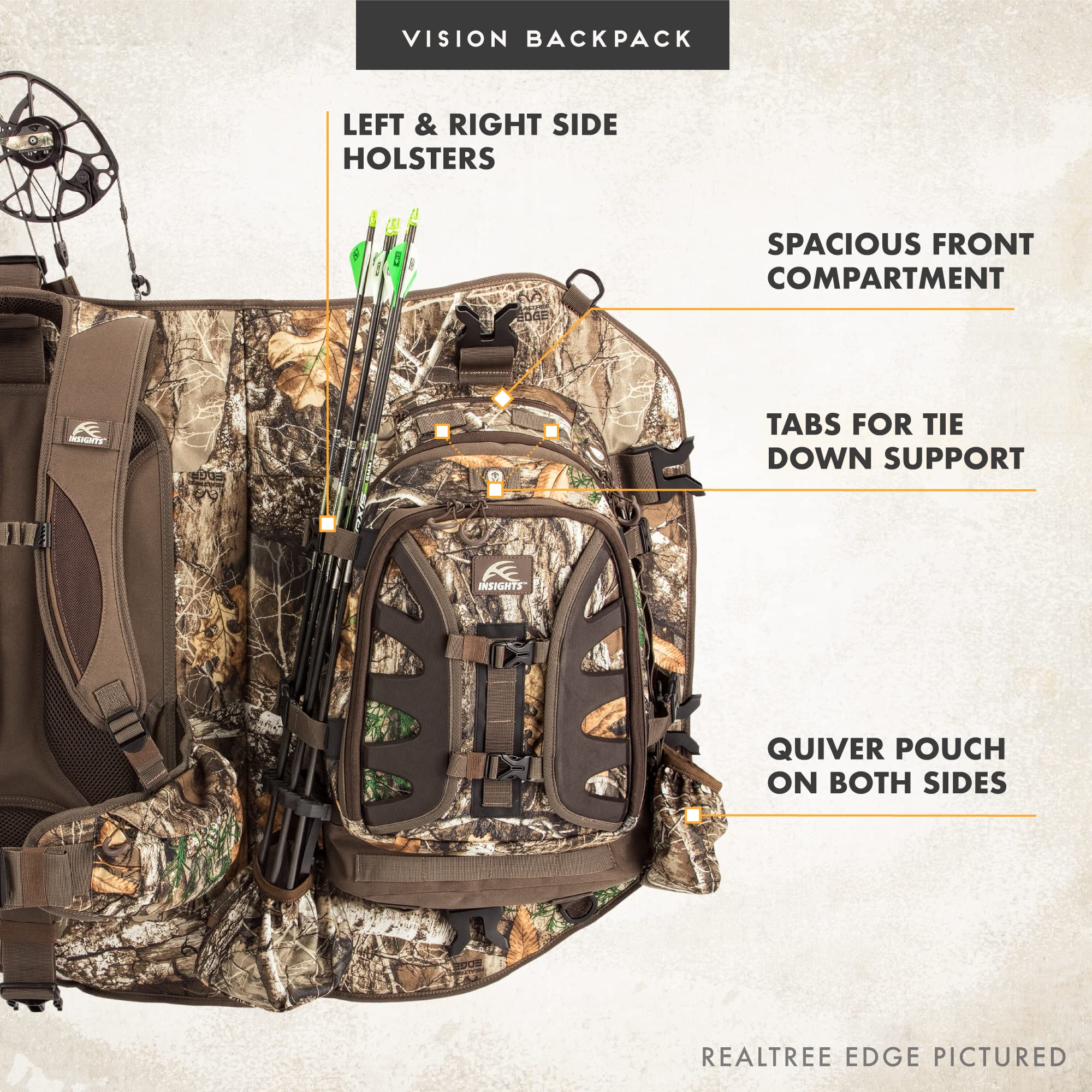 Insights Hunting By Frogg Toggs - The Vision Bow Pack, Camouflaged Backpack, Solid Elements Brown