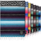 Hydration Nation Authentic Extra Large Mexican Blanket (70X50) - Handwoven Yoga, Serape- Artisanal Falsa, Beach, Camping, Picnic
