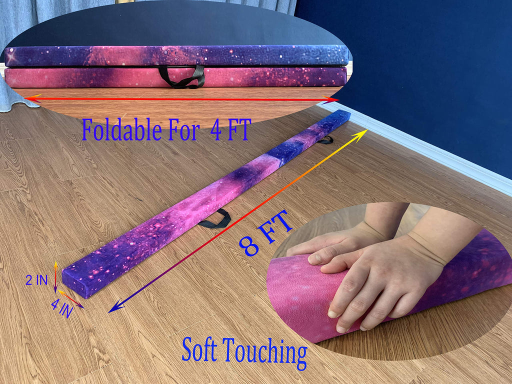 Fc Funcheer 8Ft Folding Balance Beam Gymnastics Beam Wood Core Floor Beam With Anti-Slip Bottom Stainless Hinge And Carrying Bag