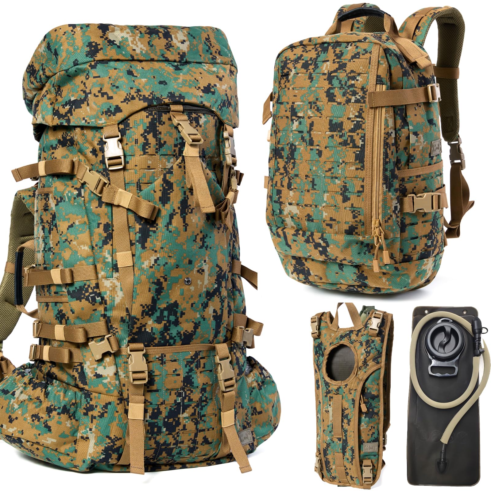 MT Military Army Large Rucksack with Detacheable Assault Backpack Hydration Pack Shoulder Straps and Waist Belt Metal Frame