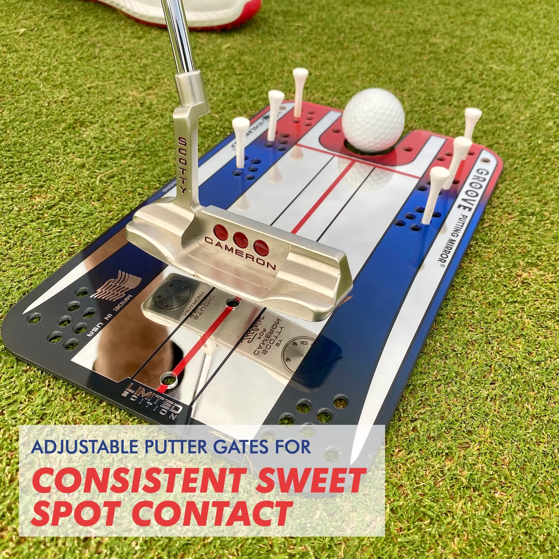 Eyeline Golf Groove Putting Mirror -Training Aid Align Eyes, Body, Putter Face. Indoor/Outdoor. 8 Putting Drills - Alignment Sta