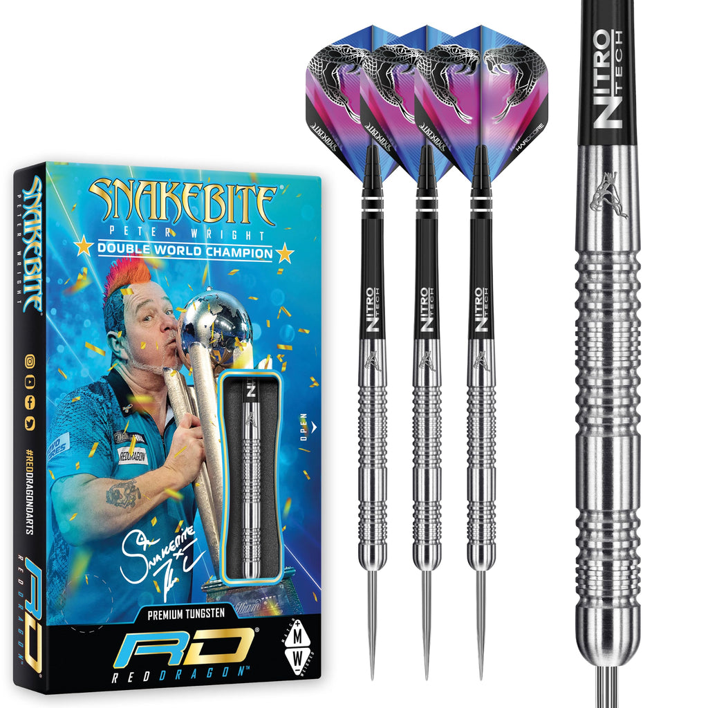 Peter Wright Snakebite Euro 11: 24G Tungsten Darts Set With Flights And Stems