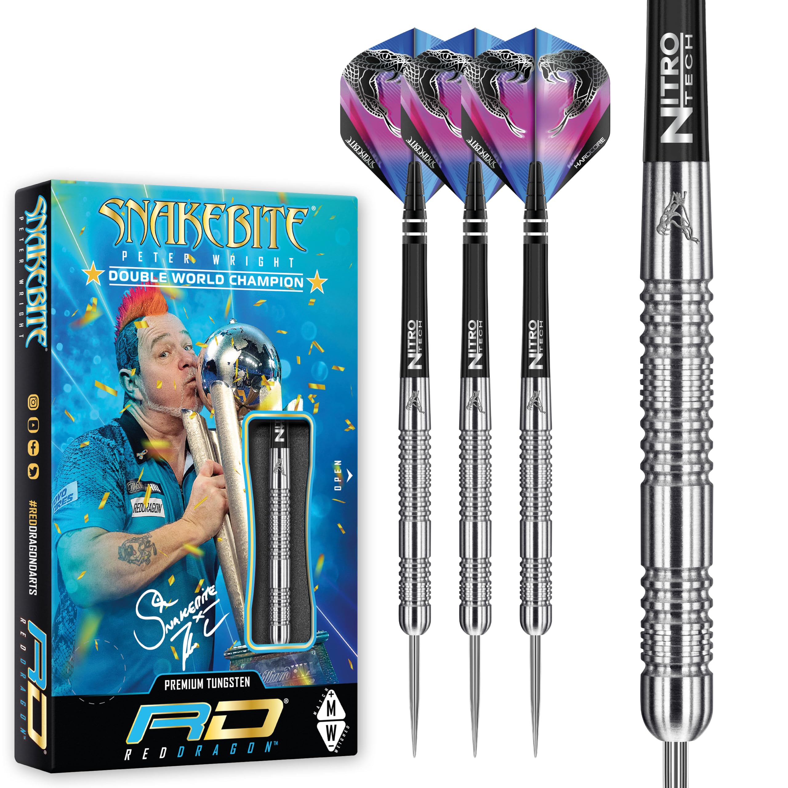 Peter Wright Snakebite Euro 11: 24G Tungsten Darts Set With Flights And Stems