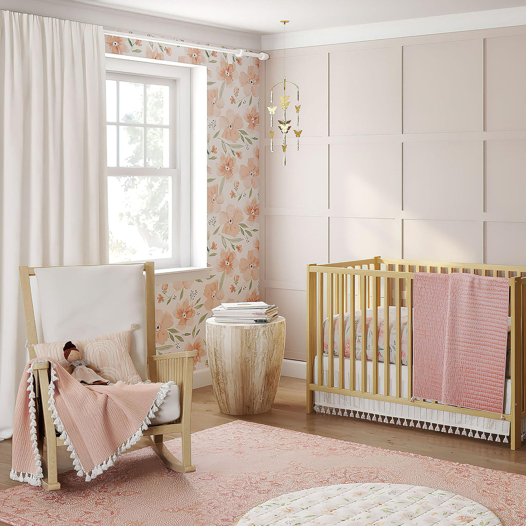Crane Baby Soft Cotton Crib Mattress Sheet, Fitted Crib Sheet For Boys And Girls, Pink Floral, 28Aw X 52Ah X 9Ad