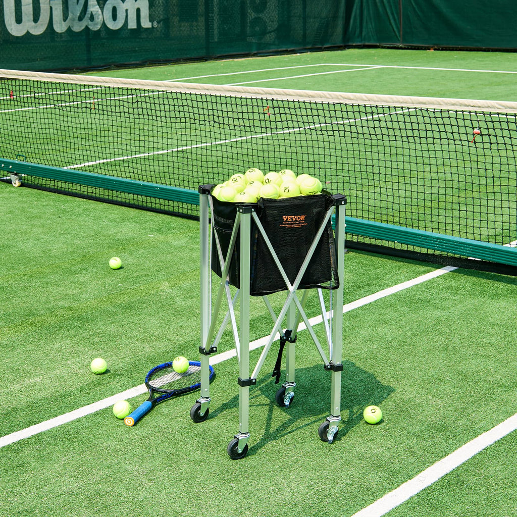 Vevor Foldable Tennis Ball Hopper, Holds 150 Tennis Balls, Lightweight Aluminum Alloy Tennis Ball Basket Cart With Wheels, Remov