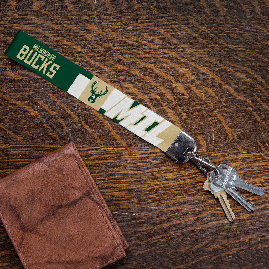 Rico Industries Nba Basketball Milwaukee Bucks Wrist Lanyard Key Chain, Cute Wristlet Strap Keychain Holder For Women Men Car Ke