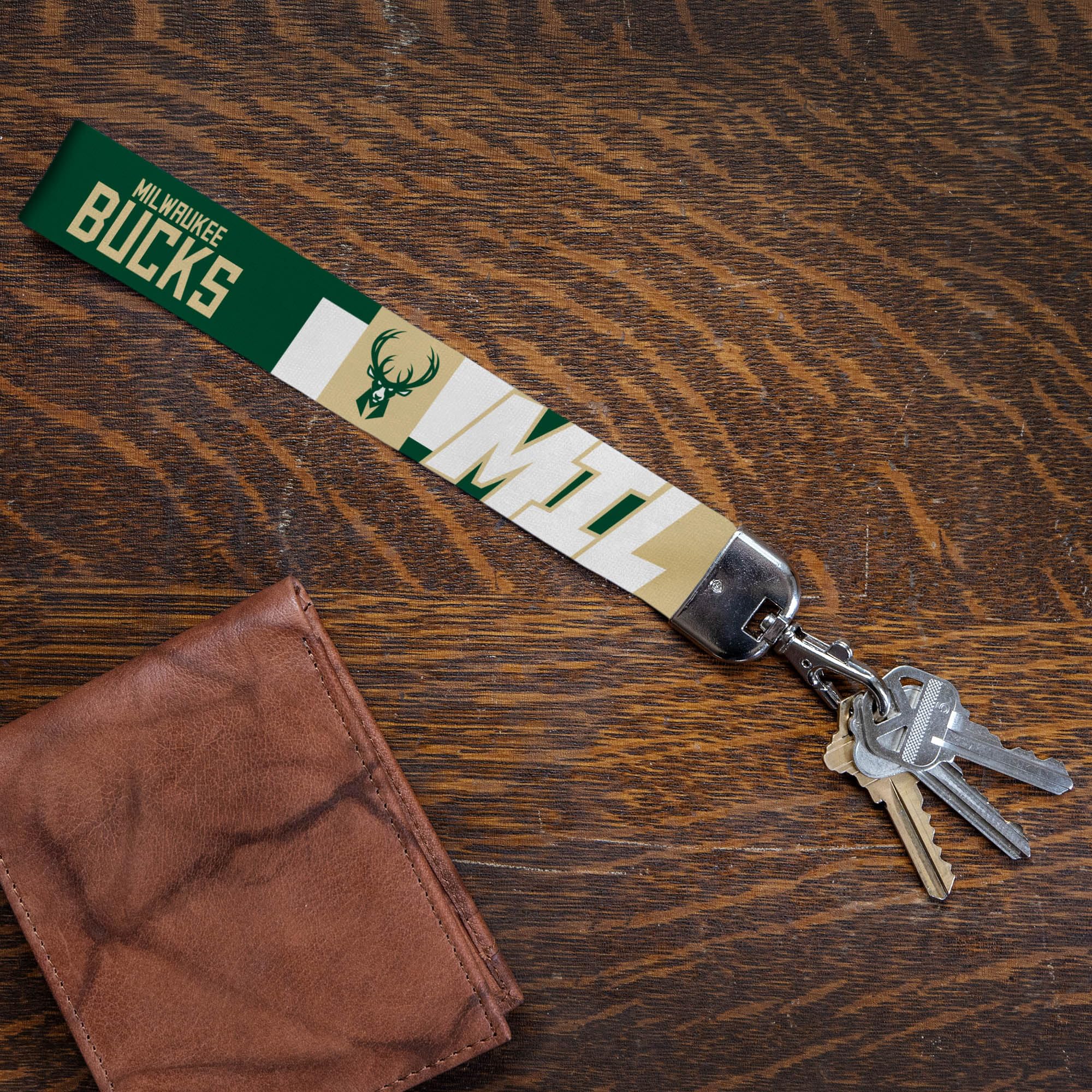 Rico Industries Nba Basketball Milwaukee Bucks Wrist Lanyard Key Chain, Cute Wristlet Strap Keychain Holder For Women Men Car Ke