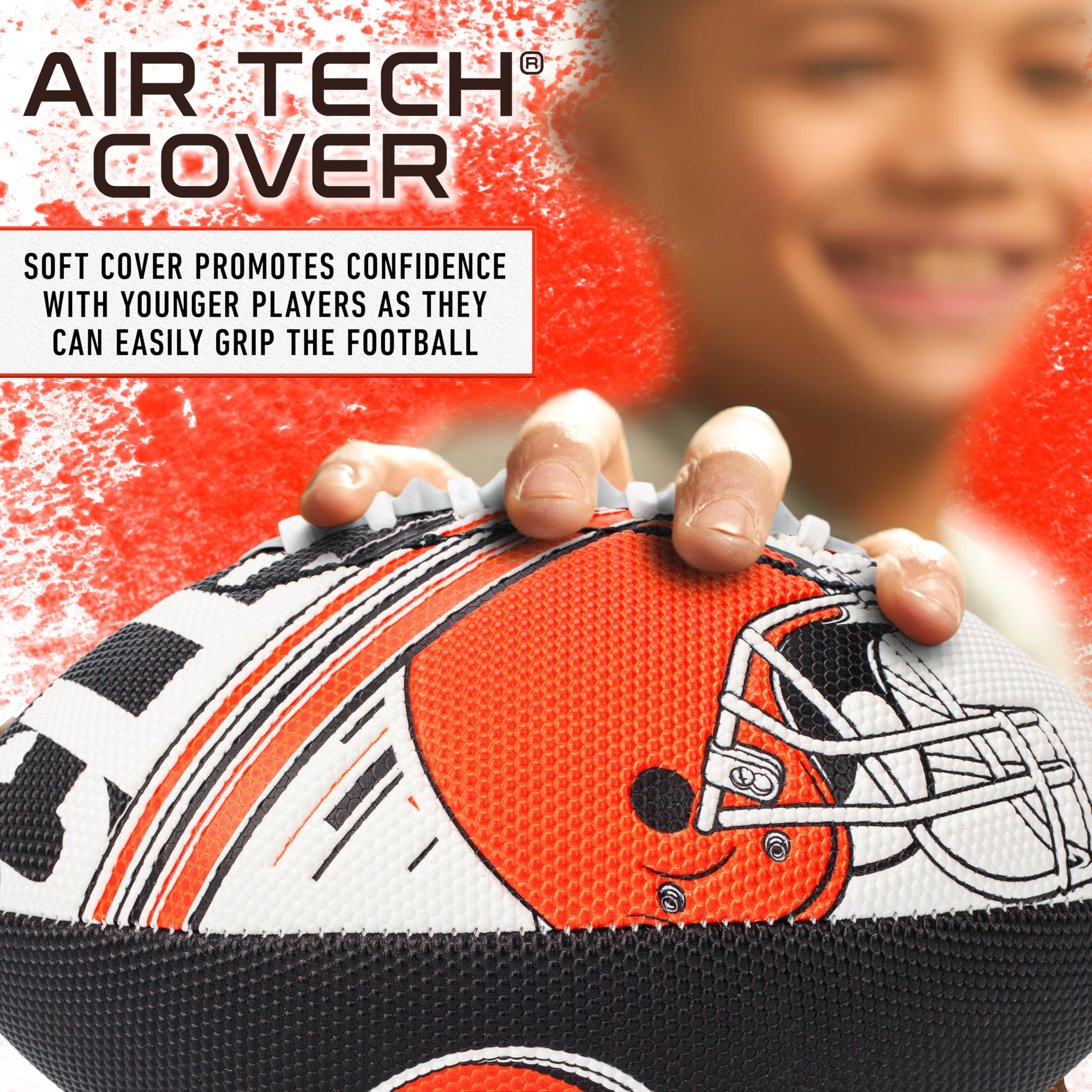 Franklin Sports Nfl Cleveland Browns Football - Youth Mini Football - 8.5'' Junior Size Ball - Spacelace Easy Grip Texture- Perf