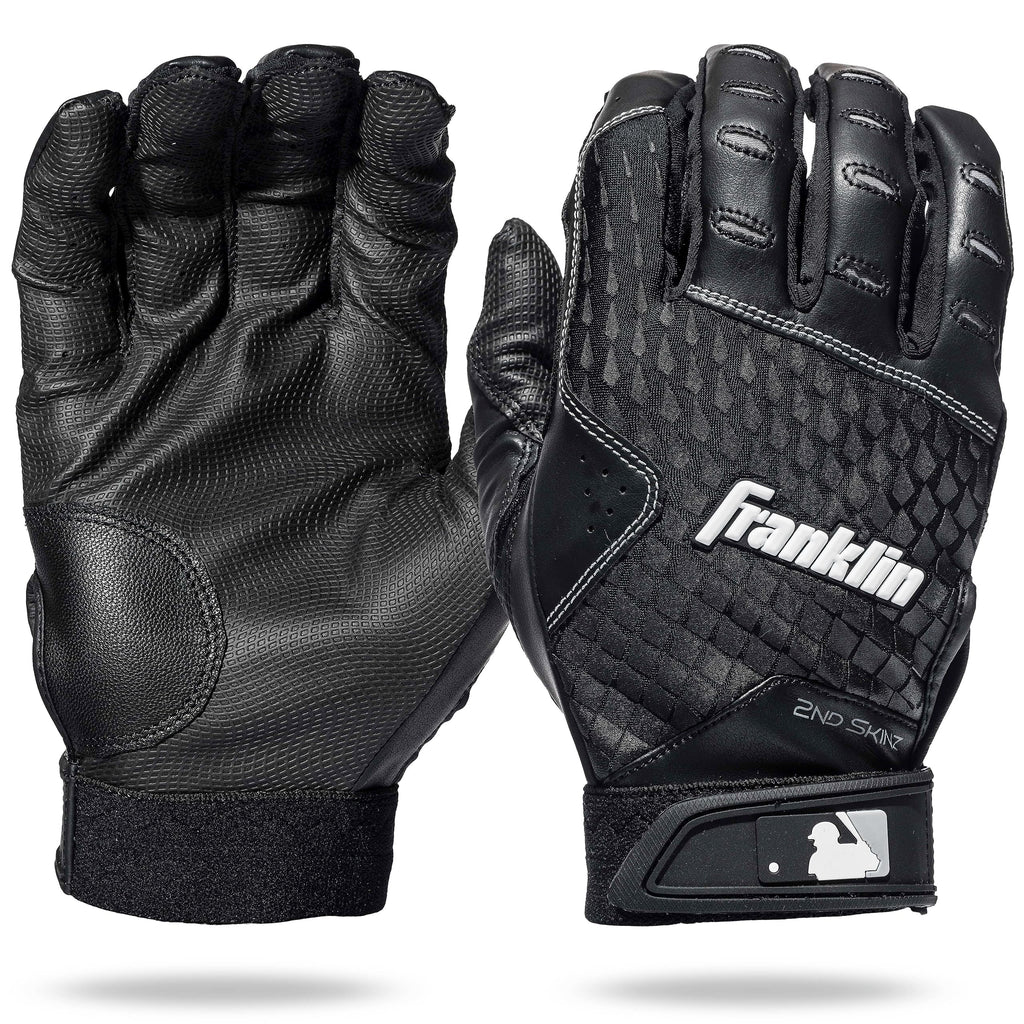 Franklin Sports Mlb Batting Gloves - 2Nd Skinz Youth Batting Gloves - Baseball + Softball Gear - Kids Black Pair - Youth Extra E