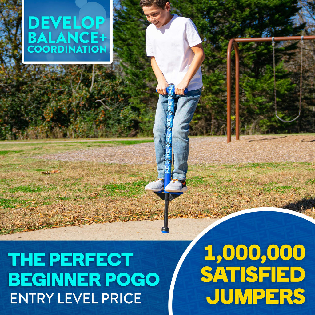 Flybar Foam Jolt Pogo Stick For Kids Age 5 And Up, Between 40 To 80 Pounds, Beginners Kids Pogo Stick For Boys And Girls (Blue C