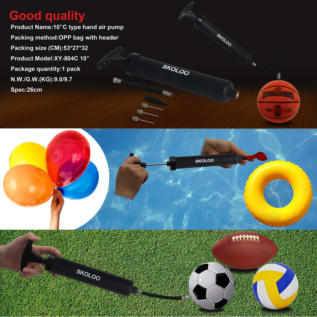 (2 Pack) Skoloo 10 '' Portable Hand Air Ball Pump Inflator Kit With Needle, Nozzle, Extension Hose For Soccer Basketball Footbal