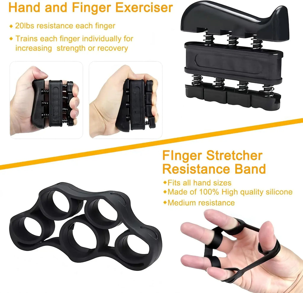 Grip Trainer Kit: Adjustable Hand Gripper,Finger/Hand Exercisers,Stress Ball & Forearm Ring for Muscle Build & Injury Rcvry