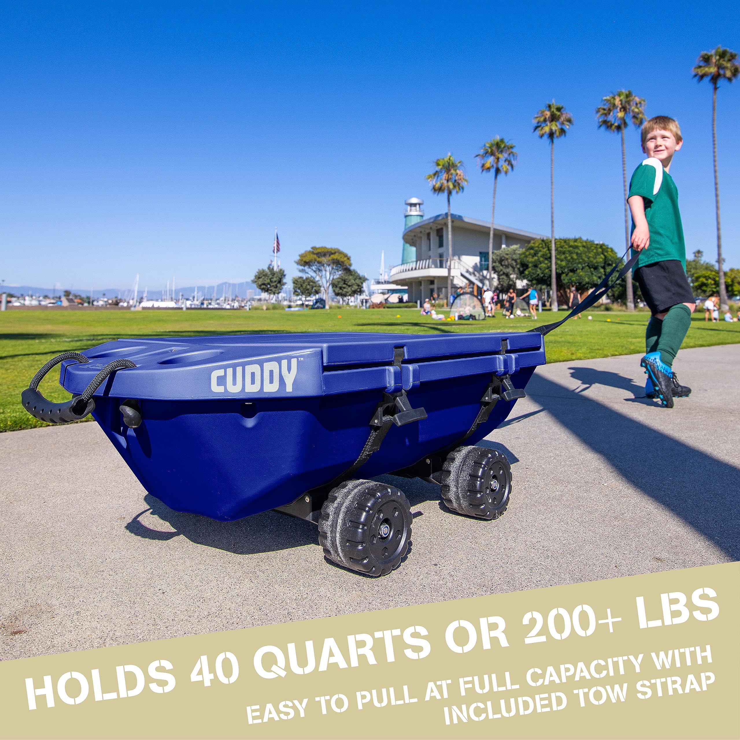 Cuddy Crawler Cooler with Wheels - 40 QT Amphibious Floating Cooler and Dry Storage Vessel - Navy