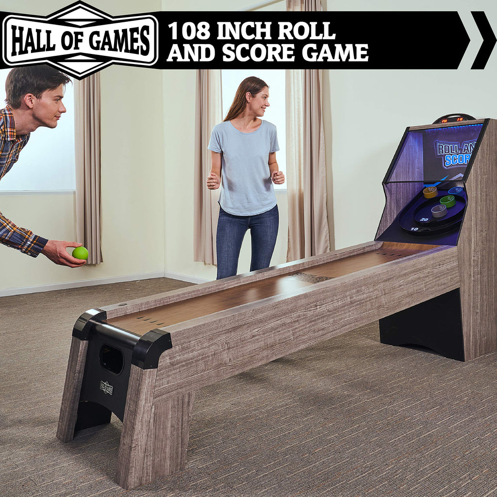Hall of Games 108 Roll and Score with LED Lights and Electronic Scorer, Brown/Black,9 Foot