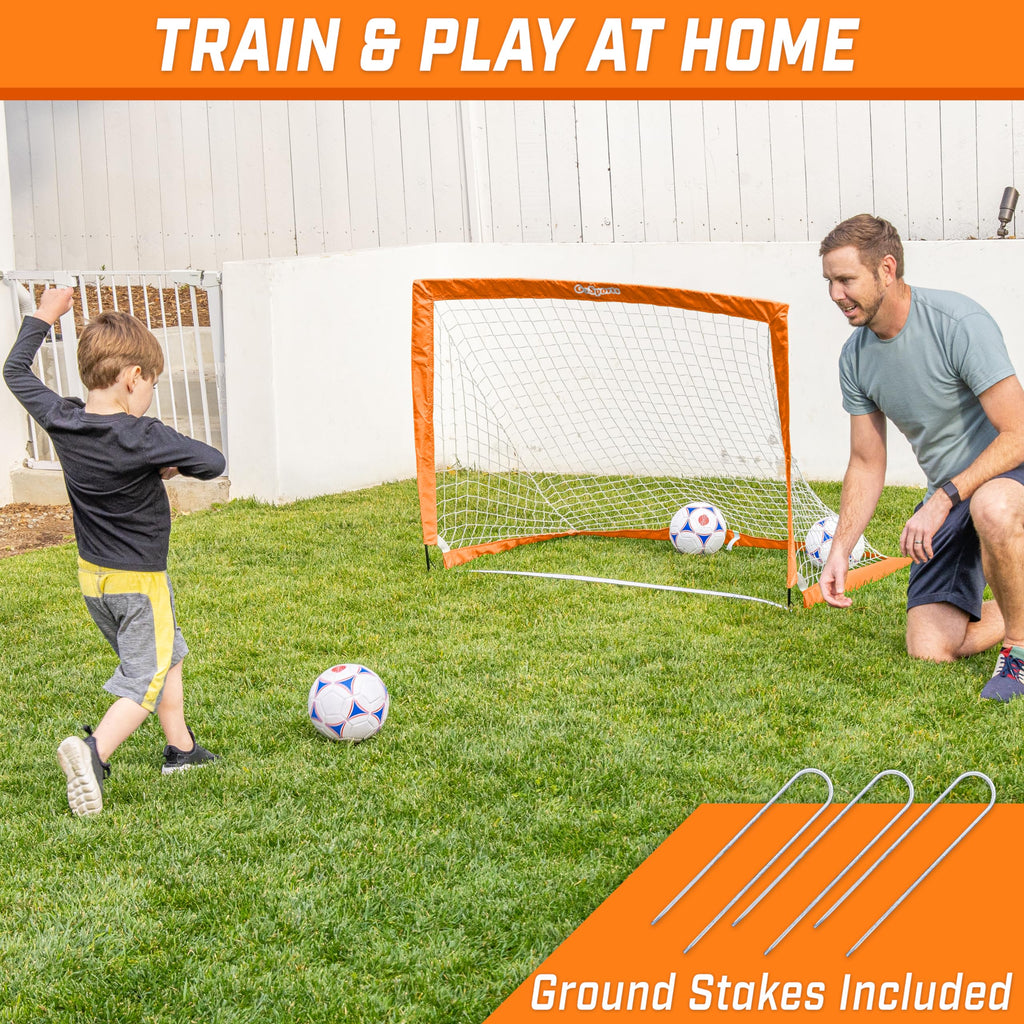 Gosports Team Tone 4 Ft X 3 Ft Portable Soccer Goal For Kids - Pop Up Net For Backyard - Orange