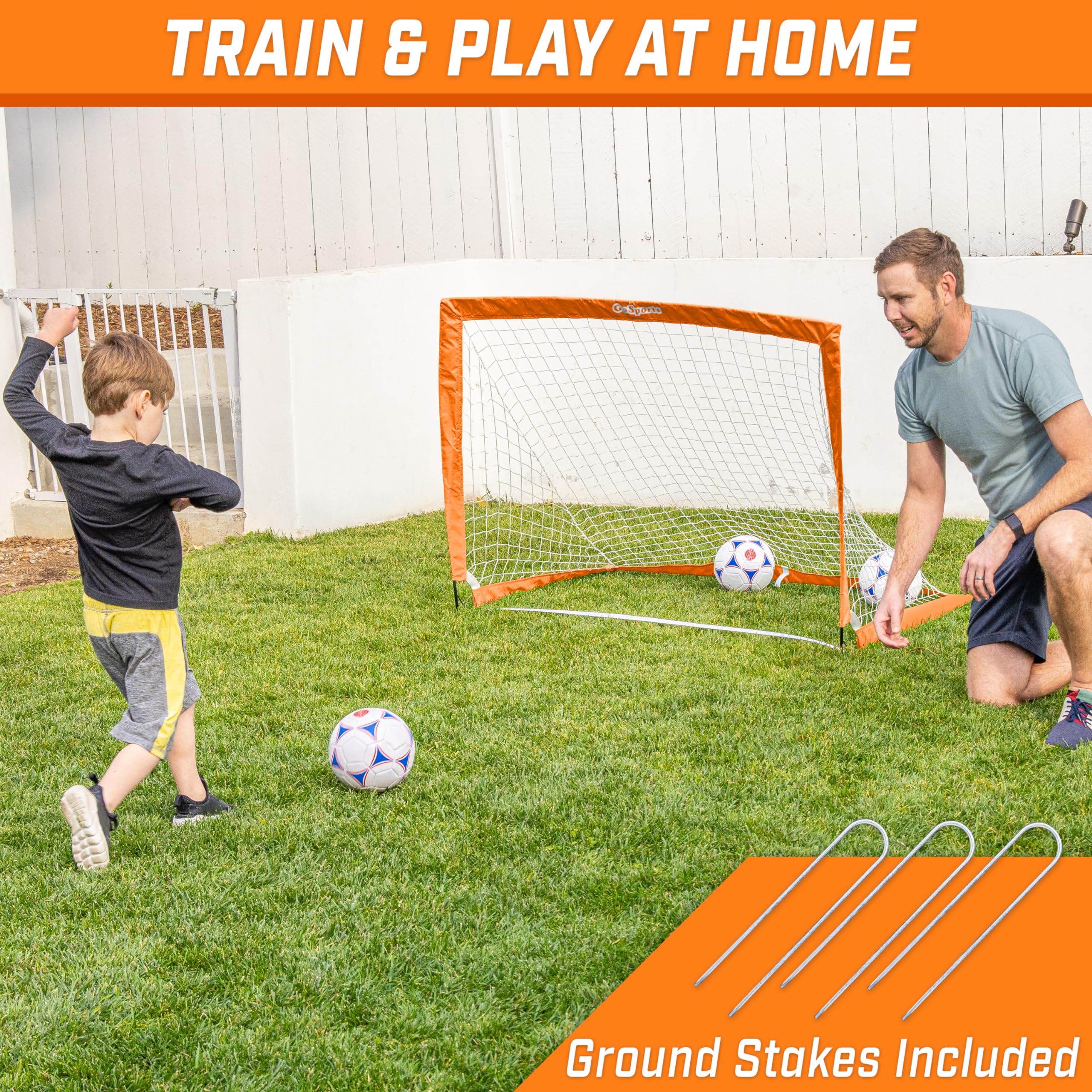 Gosports Team Tone 4 Ft X 3 Ft Portable Soccer Goal For Kids - Pop Up Net For Backyard - Orange