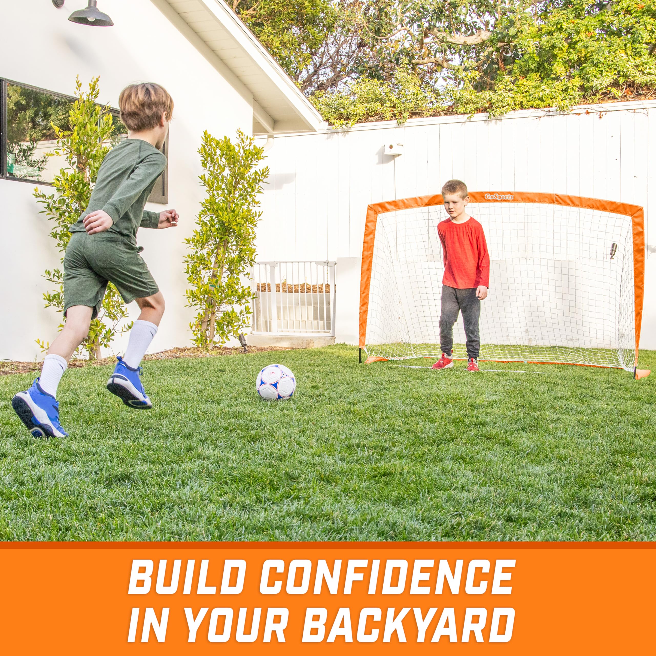 GoSports Team Tone 6 ft x 4 ft Portable Soccer Goal for Kids - Pop Up Net for Backyard - Orange