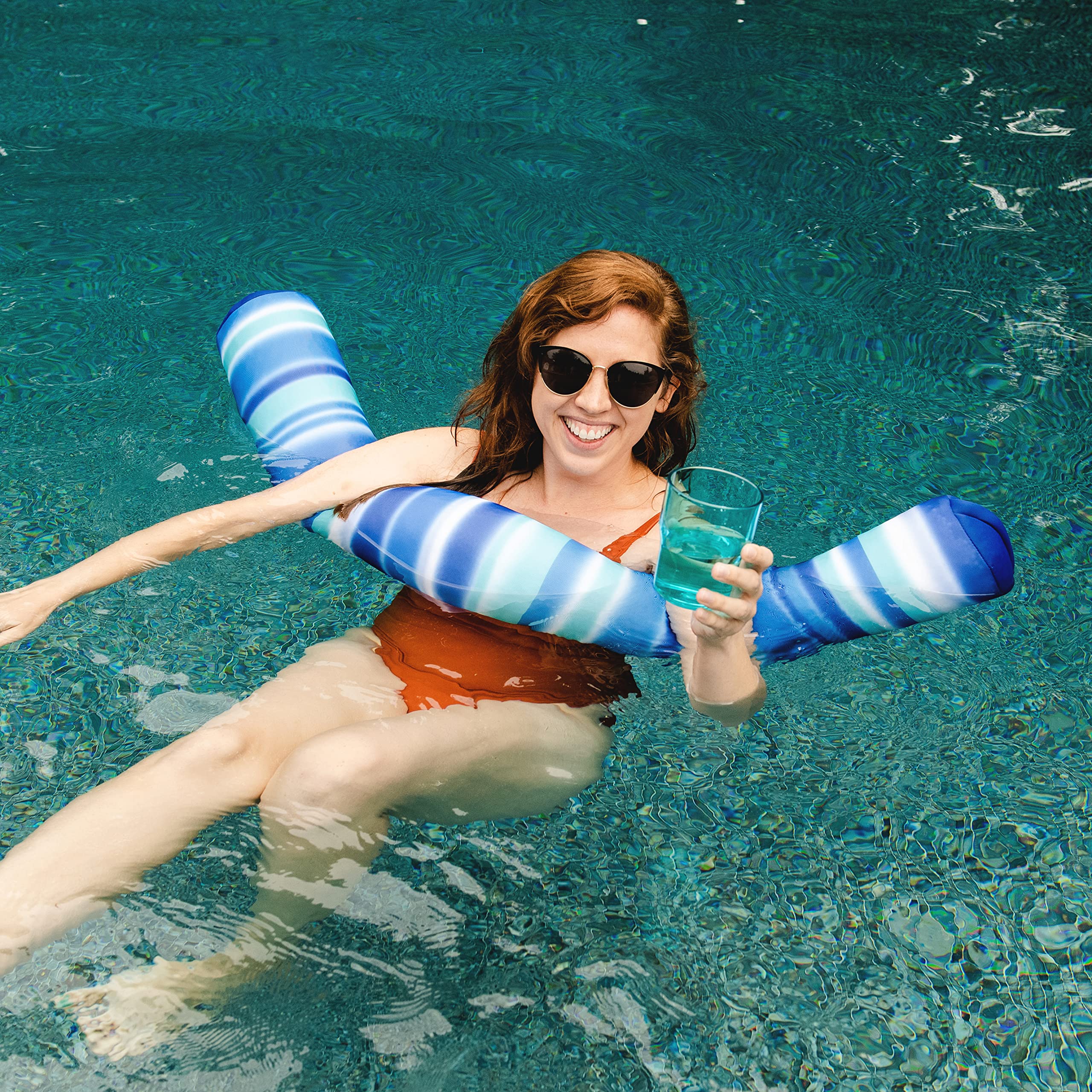 Big Joe Noodle No Inflation Needed Pool Float, Blurred Blue Double Sided Mesh, Quick Draining Fabric, Jumbo 4 Feet