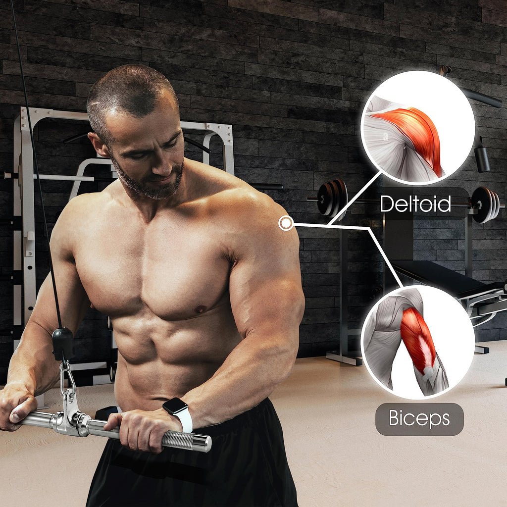 Yes4All Combo Rotating Straight Bar And Tricep Rope, Cable Machine Attachment/Tricep Pull Down Rope - Cable Bar For Strength Tra
