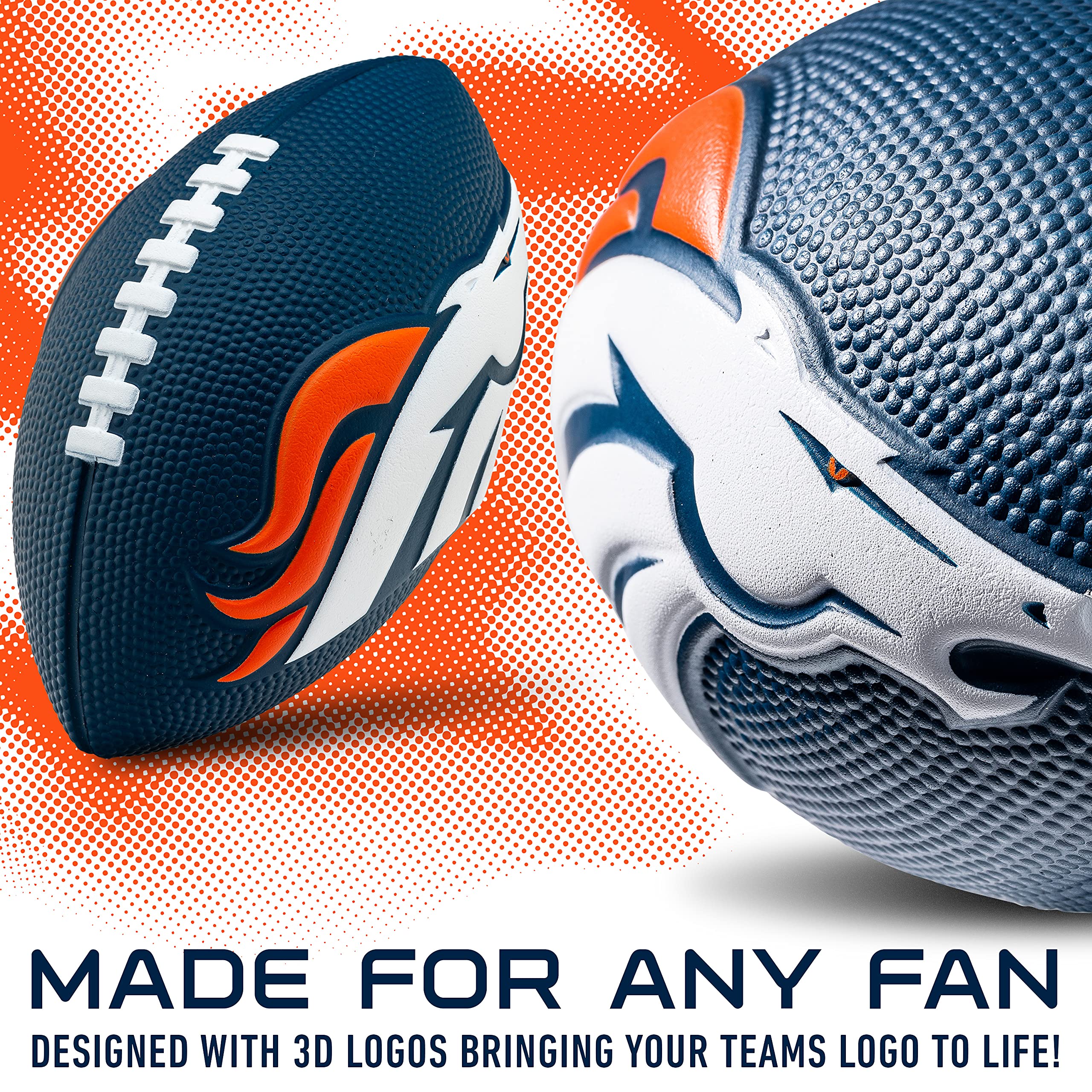 Franklin Sports Nfl Denver Broncos Football - Kids Foam Football - Soft Football - Mini Size - Perfect For Gameday - 8.5'' 3D Lo