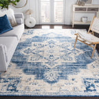 Safavieh Brentwood Collection 9 X 12 Navy  Cream Bnt865N Medallion Distressed Non-Shedding Living Room Bedroom Dining Home Offic