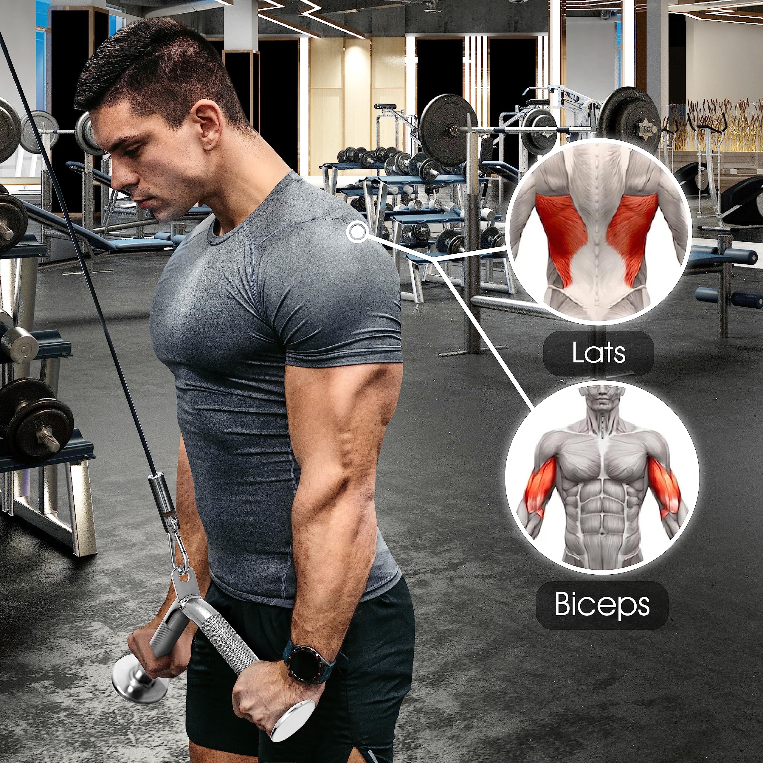 Yes4All Combo Double D Handle Cable Attachment, Tricep Ropetricep Pull Down Rope, Rotating Straight Bar, And V-Shaped Bar Handle