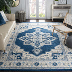 Safavieh Brentwood Collection 9 X 12 Navy  Cream Bnt865N Medallion Distressed Non-Shedding Living Room Bedroom Dining Home Offic