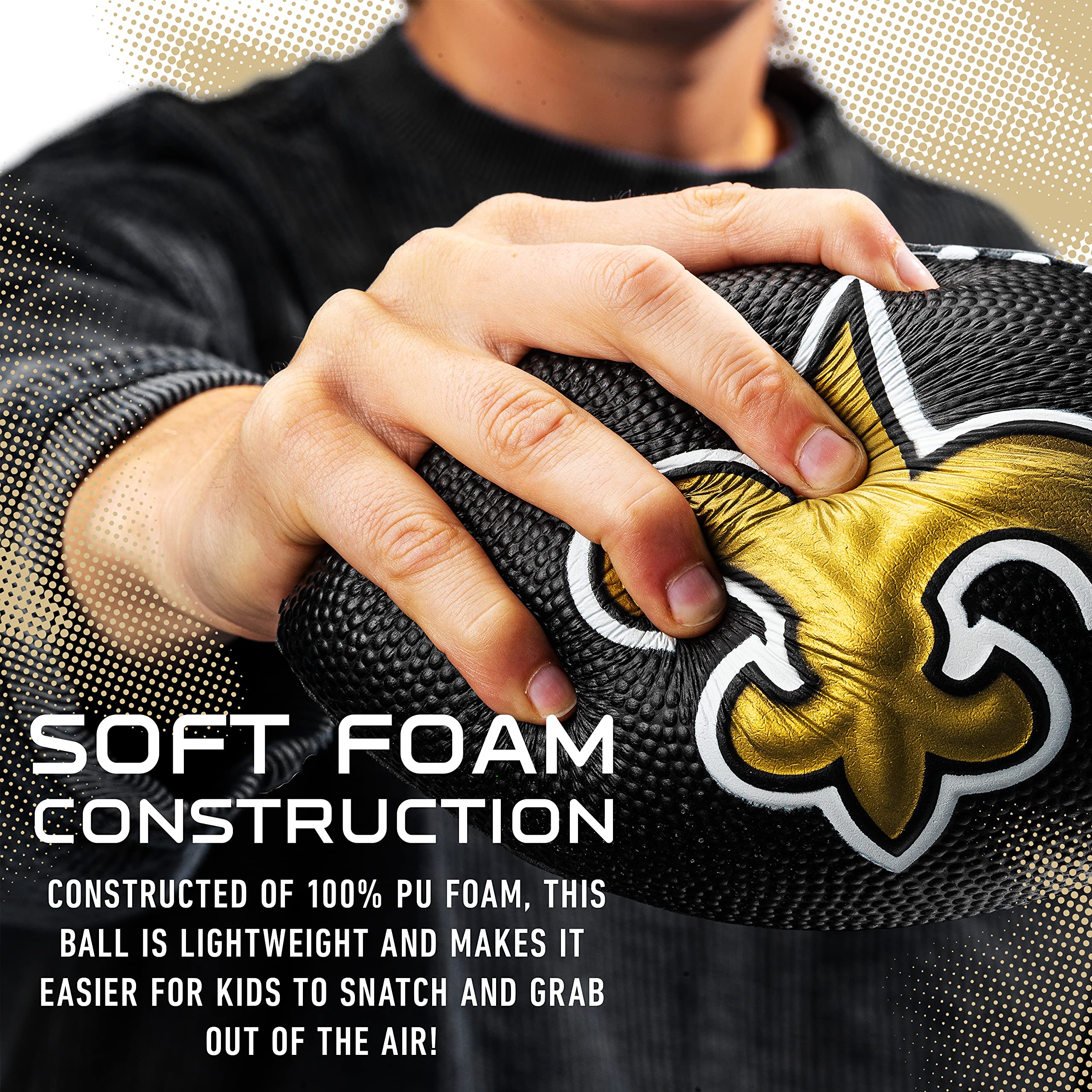 Franklin Sports Nfl New Orleans Saints Football - Kids Foam Football - Soft Football - Mini Size - Perfect For Gameday - 8.5'' 3