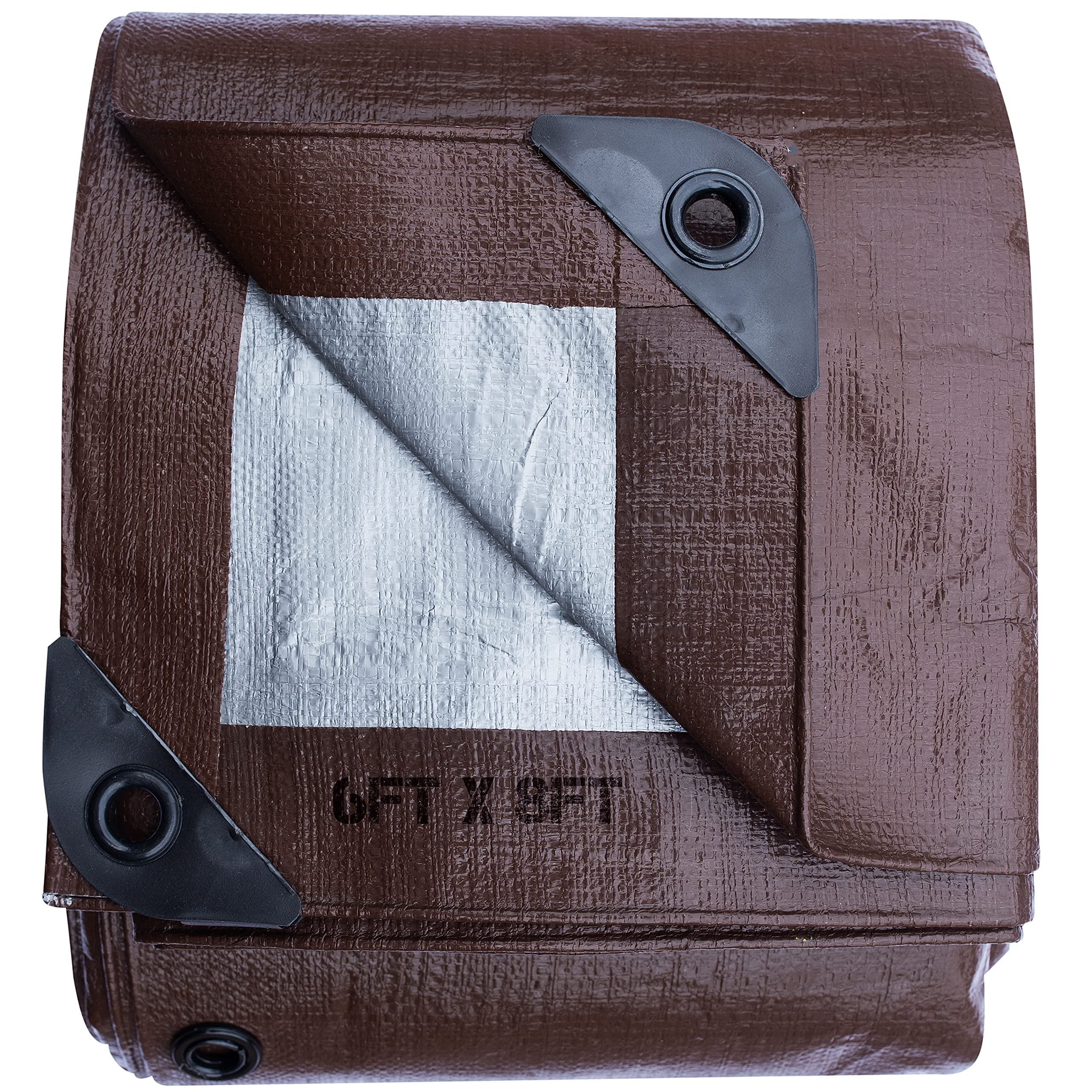 Tarp Cover Brown/Silver Heavy Duty Thick Material Water Proof Tear Proof Uv Resistant Reinforced Edges Boat Tent Rv Or Pool Cove