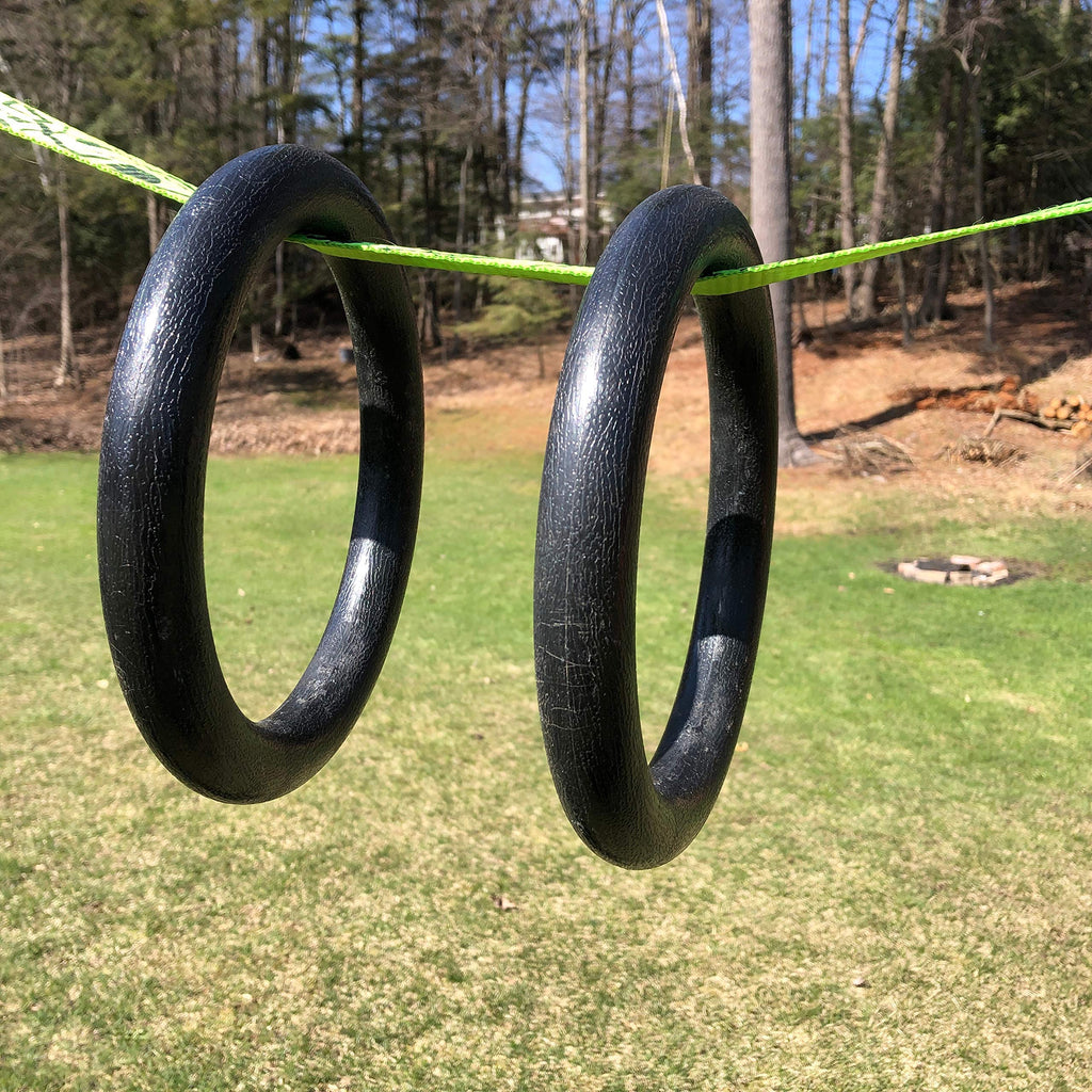 Ap Plus Ninja Warrior Rings - Set Of 2 Large Black Traverse Gymnastics Climbing, With Use On Obstacle Courses And Slack Lines, O