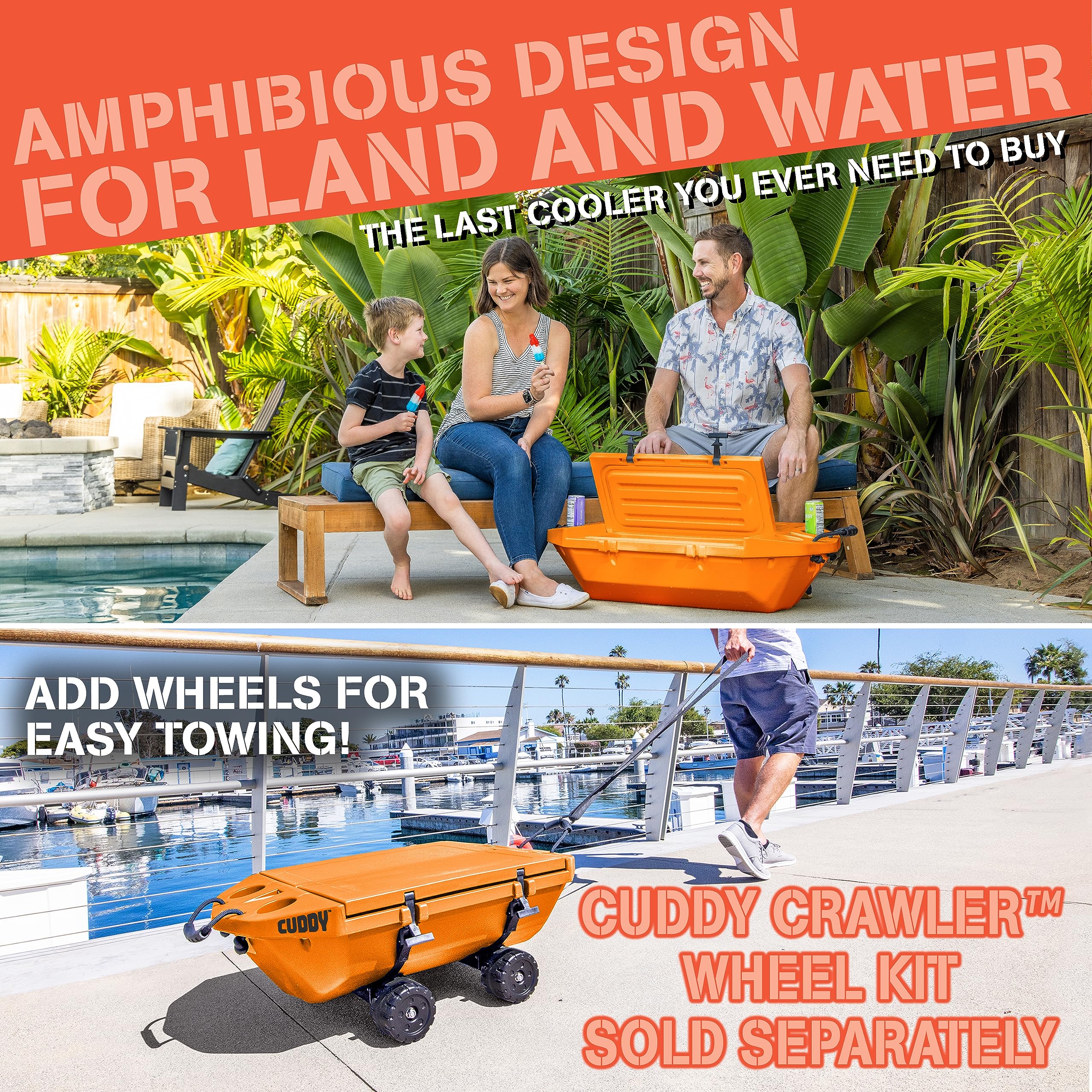 Cuddy Floating Cooler and Dry Storage Vessel - 40QT - Amphibious Hard Shell Design - Multiple Color Options