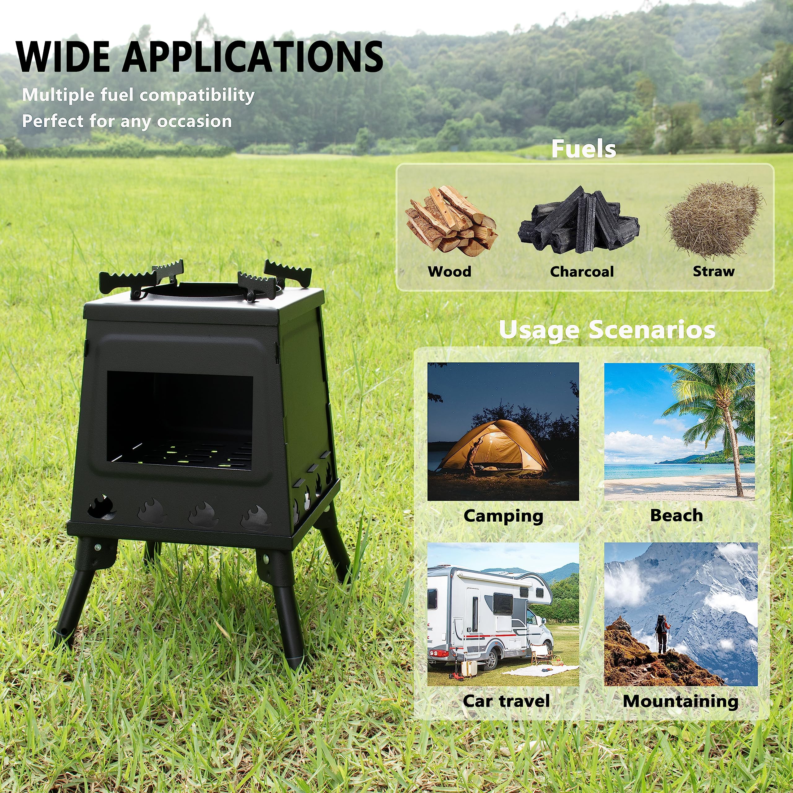 Camping Wood Stove, Portable Wood Burning Stove, Backpacking Folding Camp Tent Heat Mini Outdoor Stove With Carrying Bag, For Co