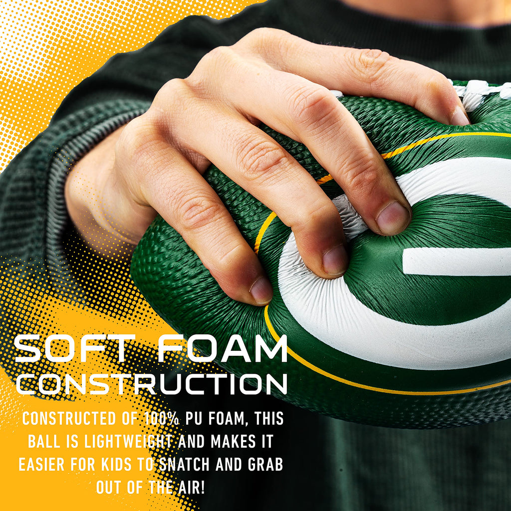 Franklin Sports Nfl Green Bay Packers Football - Kids Foam Football - Soft Football - Mini Size - Perfect For Gameday - 8.5'' 3D