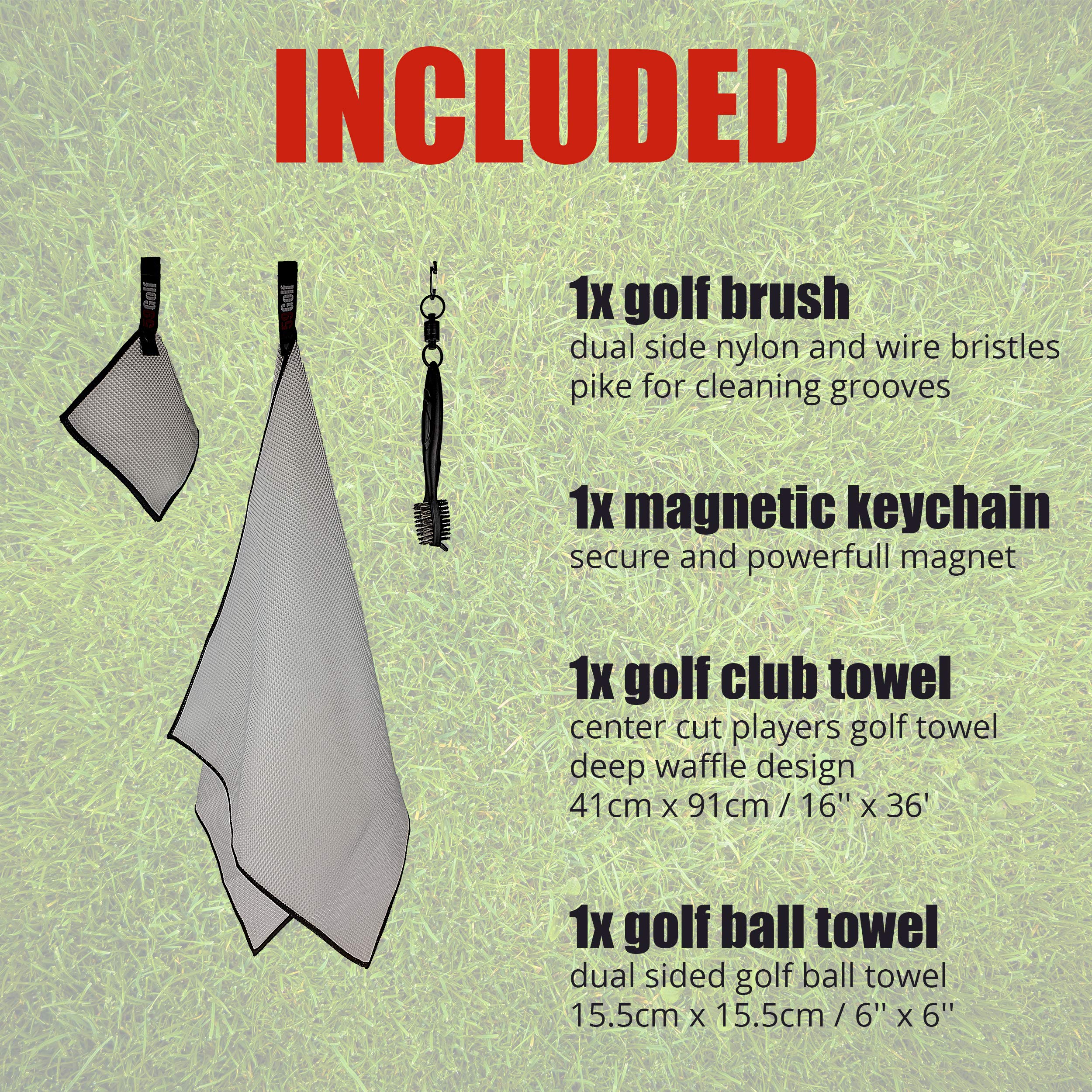 59Golf - Golf Club Cleaning Kit : Golf Club Brush + Golf Club Towel + Golf Ball Towel + Magnetic Keychain