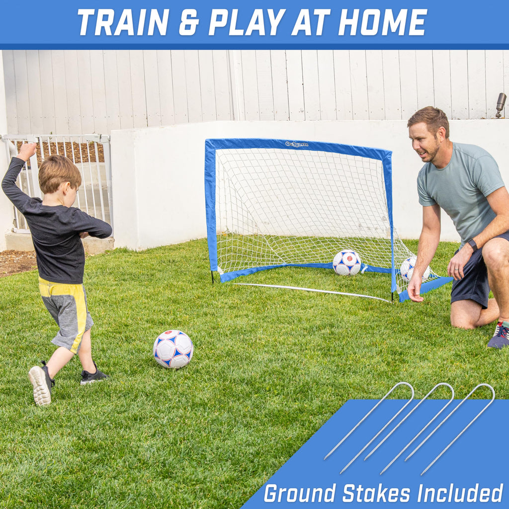 Gosports Team Tone 4 Ft X 3 Ft Portable Soccer Goal For Kids - Pop Up Net For Backyard - Royal Blue
