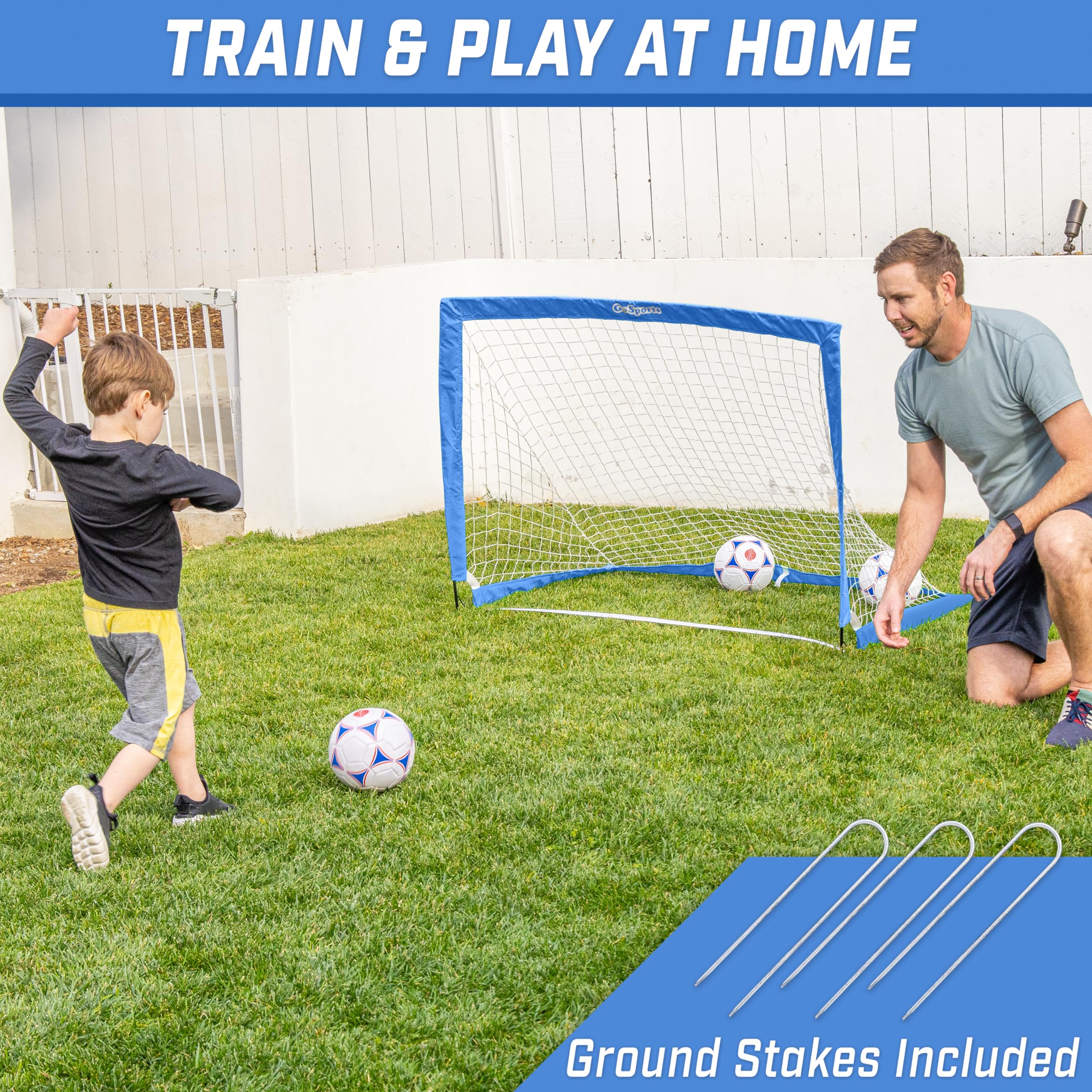 Gosports Team Tone 4 Ft X 3 Ft Portable Soccer Goal For Kids - Pop Up Net For Backyard - Royal Blue