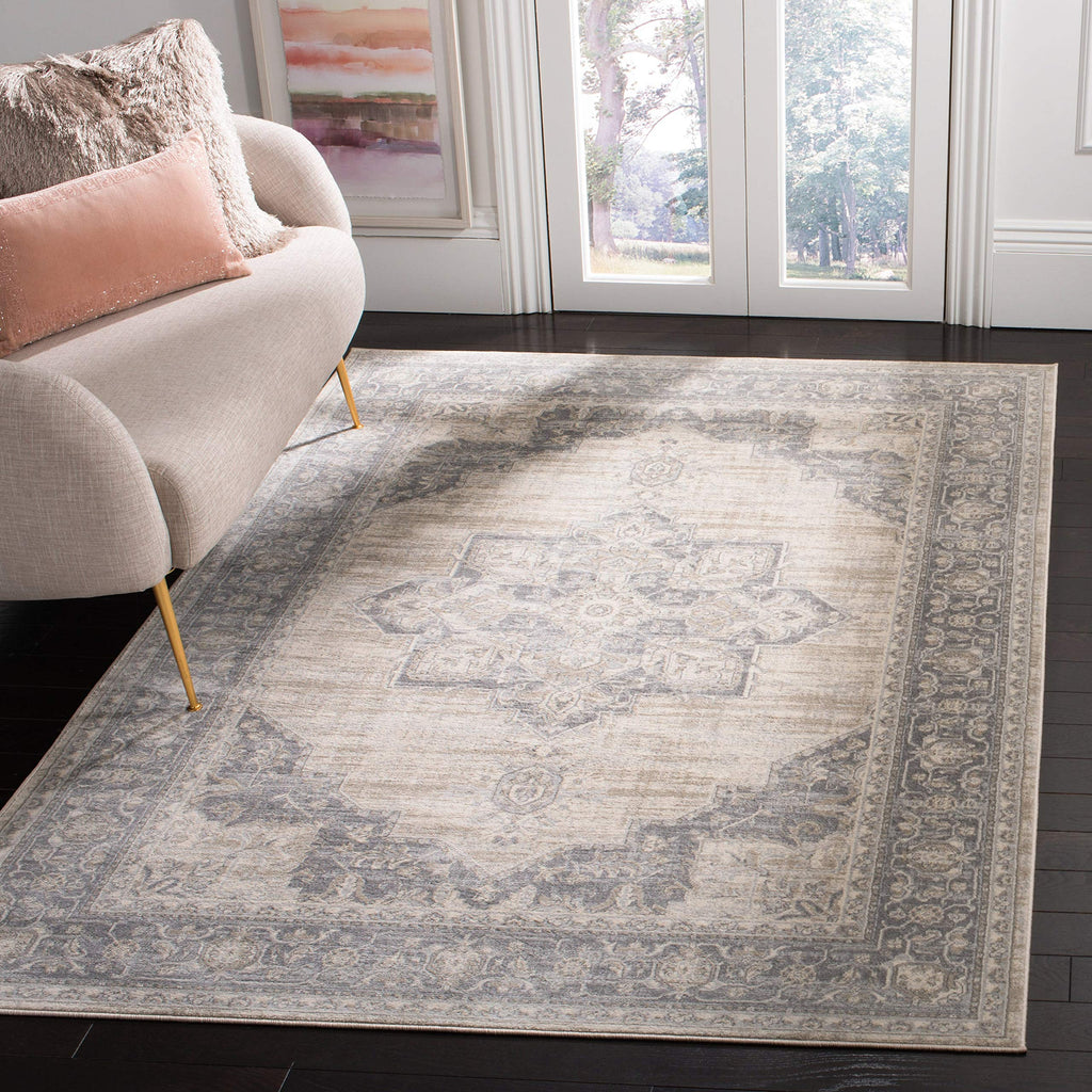 Safavieh Brentwood Collection 9 X 12 Navy  Cream Bnt865N Medallion Distressed Non-Shedding Living Room Bedroom Dining Home Offic