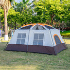 Ktt Extra Large Tent 8-10 Person,Awning Family Cabin Tents,2 Rooms,3 Doors And 3 Windows With Mesh,Straight Wall,Waterproof,Doub