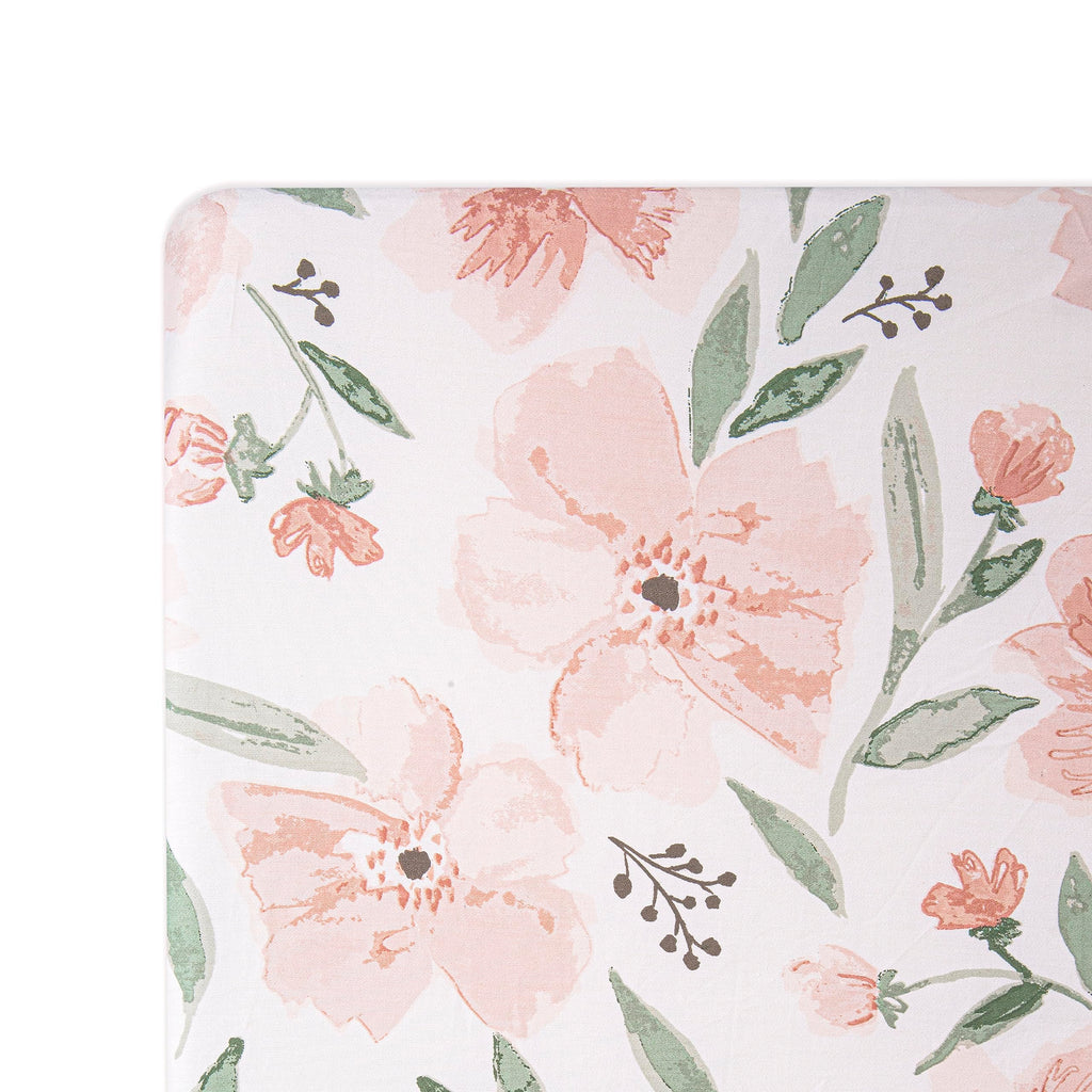 Crane Baby Soft Cotton Crib Mattress Sheet, Fitted Crib Sheet For Boys And Girls, Pink Floral, 28Aw X 52Ah X 9Ad