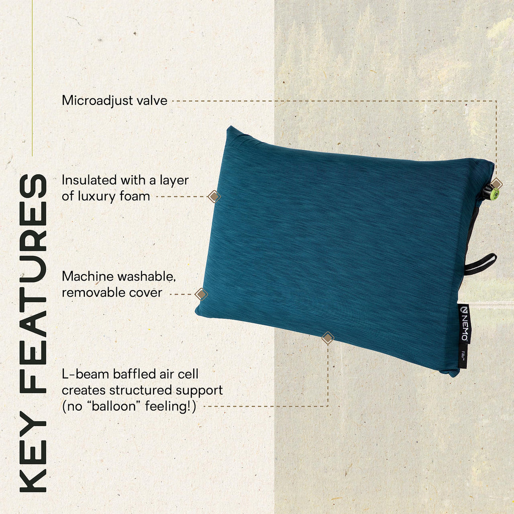Nemo Fillo Backpacking & Camping Pillow | Soft Inflatable Travel Pillow With Integrated Stuff Sack, Abyss